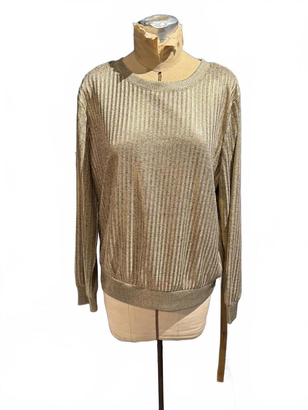 Who What Wear Gold Metallic Ribbed Long Sleeve Sweater